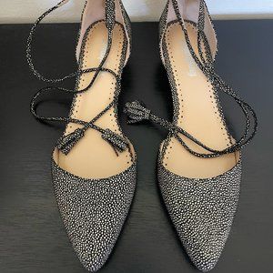 50% OFF SALE!!! FARYLROBIN Black & White Spotted Lace-up Wedges